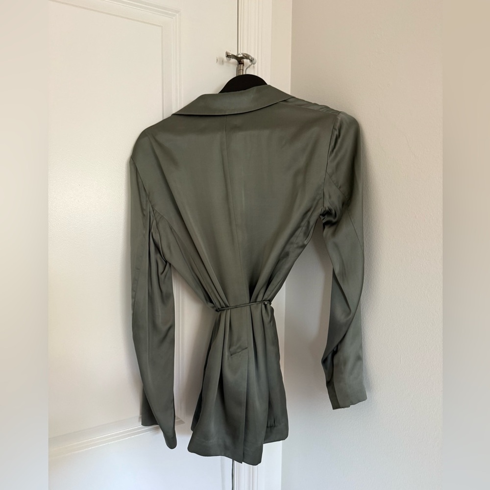 Vince - Sea Foam Green Satin Long Sleeve Blazer - Picture 4 of 5